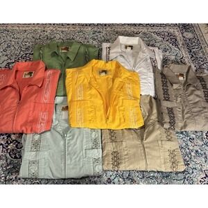 Lot Of 7The Genuine Haband Guayabera Men Short Sleeve Zip Embroidered Shirt XX